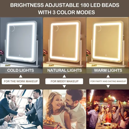 Espejo De Maquillaje Con Luz Led Gvnkvn 43.7×34.5cm Dorado