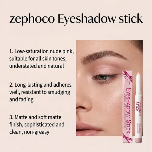 Bolígrafo Zephoco Nude Pink Para Sombra De Ojos, Suave Y Sed