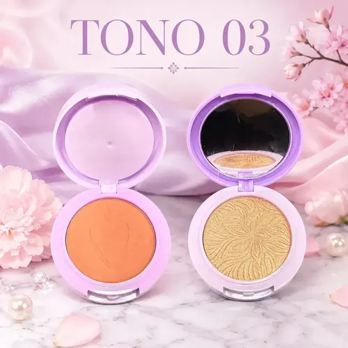Rubor E Iluminador Tono 03 En Polvo 2 En 1 Maquillaje Rostro Veoquiero