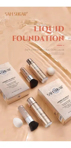 Set 3 Maquillaje Base Líquida Spray Brocha Esponja