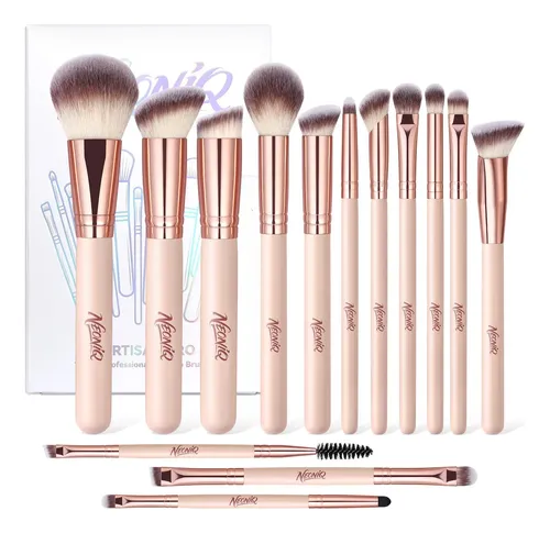 Set 14 Brochas Maquillaje Neoniq Cerdas Sintéticas Rosa