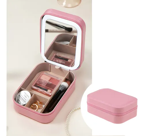 Espejo Portátil Con Luz Led Y Caja De Maquillaje