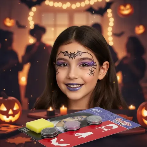 Pintura Maquillaje Estilo Merlina Acuarela Stencil Esponja