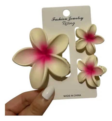 Set De Broches Flores Hawaianas Matte Para Pelo Hebillas