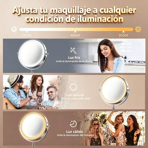 Espejo Generic 1x/5x 360° Led Cálida 48 Cm