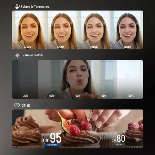 Luz Magnética Para Selfies Neewer Basics Nl48b Espejo Hd Conector Usb-c Con 700lux (cri 95)
