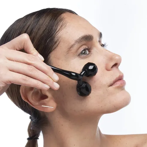Rodillo Facial Doble Cabezal Jade Negro Masaje Y Contorno