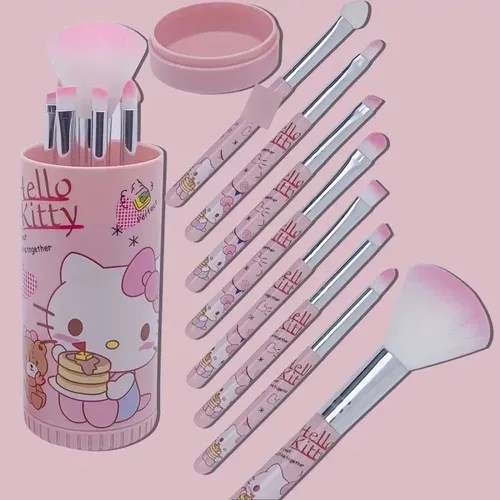 8 Brochas Maquillaje Kawaii Estuche Viaje Regalo Hello Kitty