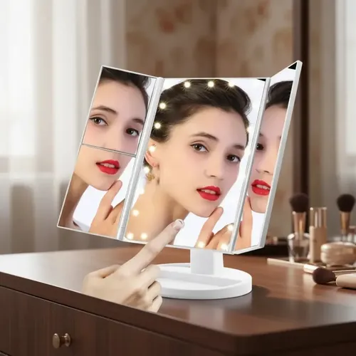 Espejo De Maquillaje De 3 Solapas Con Carga Con Usb Color Del Marco Blanco