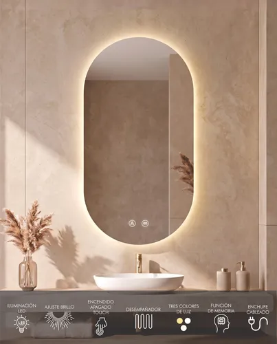 Espejo Led Retro Píldora 50×90 Cm Con Touch Y Desempañador