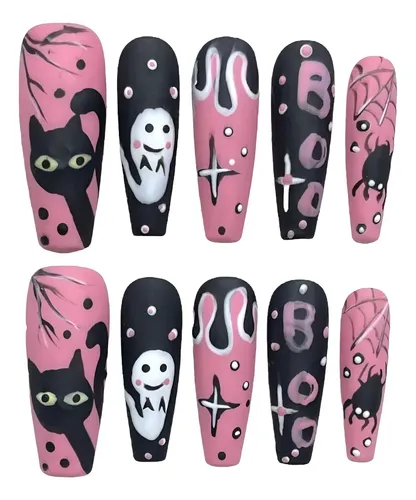 Uñas Postizas Press On Autoadhesiva Set Completo Halloween