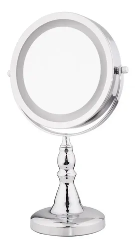 Espejo Led Maquillaje Aumento X5 Doble Faz Cromado 17,5 Cm
