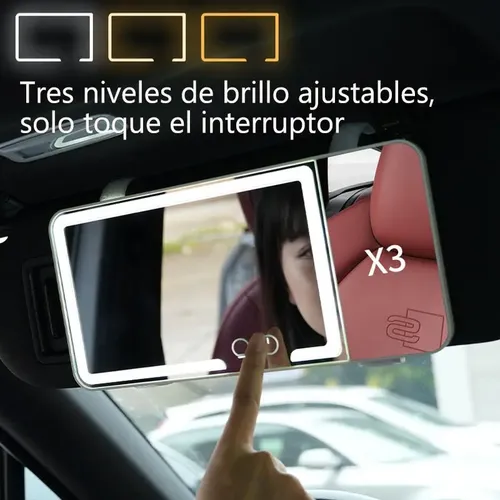 Espejo De Maquillaje Con Visera Para Coche, 3 Modos De Luz