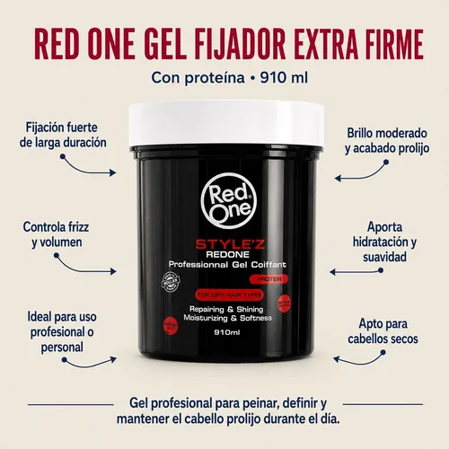 Red One Gel Extra Firme Fijador Proteina 910ml Profesional