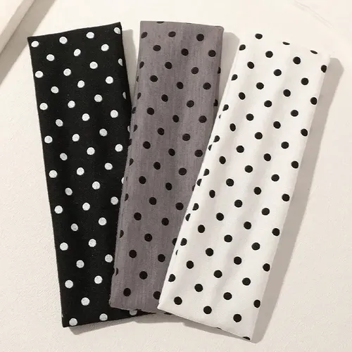3 Cintas Para El Pelo Retro Con Estampado De Lunares, A La M