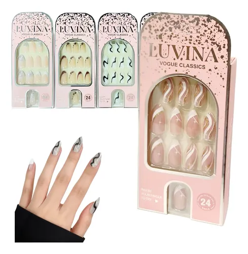 Press On Nails Kit 24 Uñas Postizas Con Adhesivos Luvina
