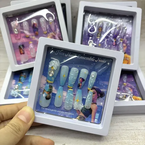 3 Boxes Of Kpop Nail Patch Girls Wear Nail Patches [one Box Each Of Purple + Pink + Blue]