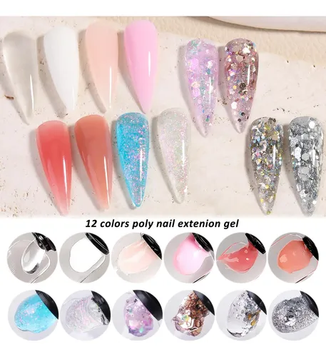 Kit Gel Uñas 12 Colores Nude Glitter Uv Base Top Coat