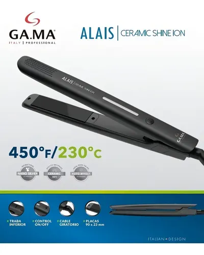 Planchita De Pelo Gama Alais Ceramic Shine Ion Color Negro Italy Professional