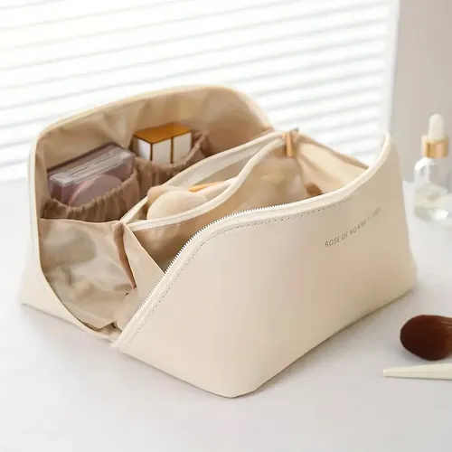 Neceser Organizador Bolso Porta Cosméticos Makeup Ecocuero Color Blanco