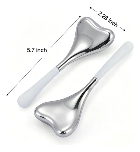 Set 2 Gua Sha Y Rodillos Fríos Acero Inoxidable Facial