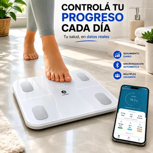 Balanza Digital Bluetooth Personal De Baño 180 Kg Bioimpedancia 4 electrodos Vidrio Medidor de Grasa Corporal y Masa Muscular Color Blanco