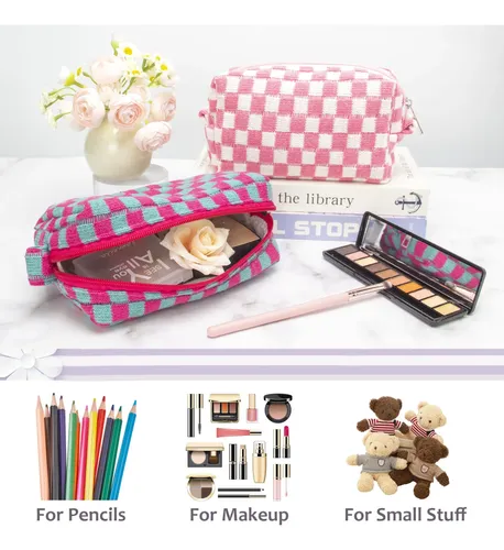 Pazimiik Bolsa De Maquillaje A Cuadros Para Bolso Portátil C