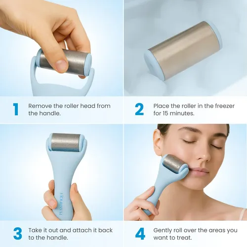 Set Facial De Rodillo De Hielo Y Gua Sha Plantifique Acero I