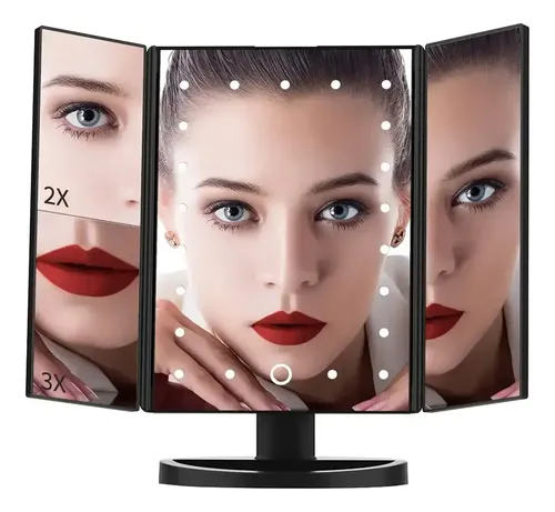 Espejo Luz Led Usb Triple Aumento Maquillaje Belleza 241344 Marco Negro