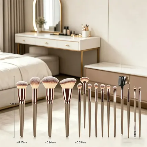 Set 15pzs Brochas De Maquillaje Con Estuche Beige