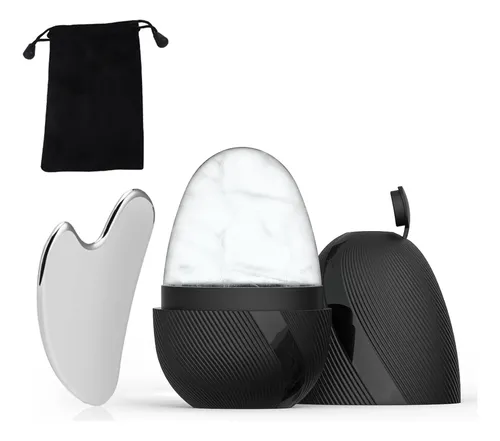 Set Facial Ice Face Roller Y Sha Tool De Acero Inoxidable Gu Black And White