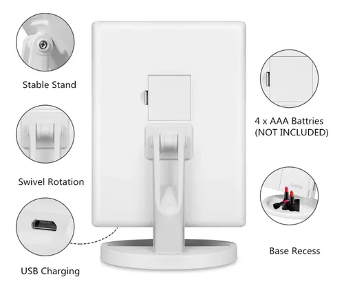 Espejo De Maquillaje Pantalla Táctil Luz Led Giratorio 180°