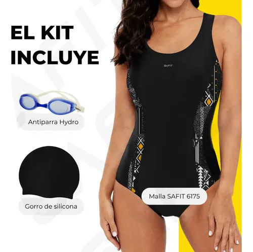 Combo Malla Natacion Mujer +antiparras +gorro Silicona Safit