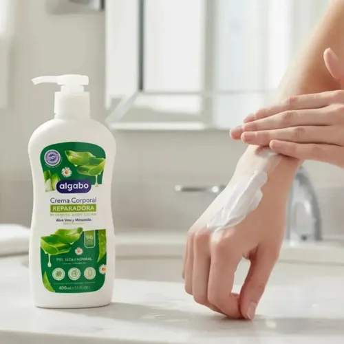 Crema Corporal Nutritiva Hidratante Reparadora Algabo 400ml Fragancia Aloe vera y manzanilla