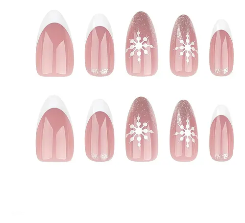 Uñas Postizas Navideñas, Con 24 Pestañas Adhesivas,