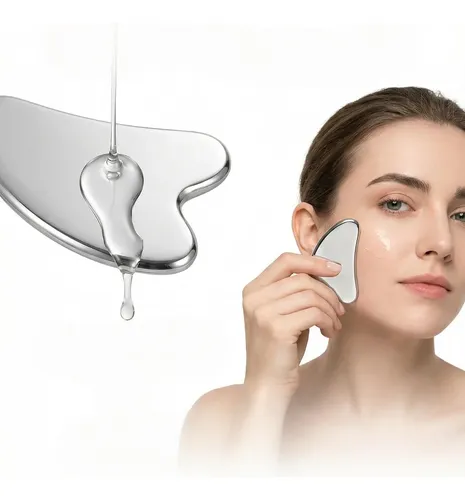 Gua Sha Facial Acero Inoxidable Plata Masaje Manual