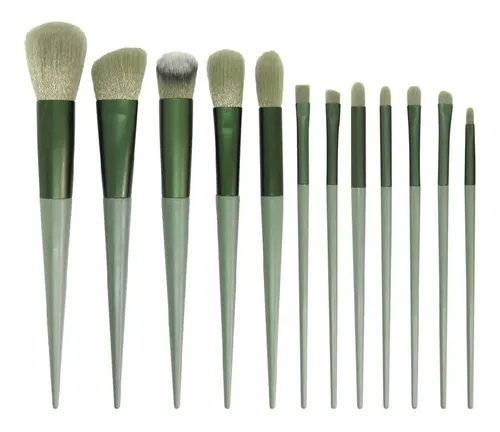 Set Brochas Maquillaje Jessamy 13 Piezas Verde Sintéticas Estuche