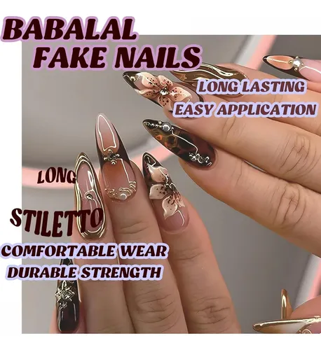 Uñas Postizas Babalal Bnn01 Estilo Stiletto Largas Con