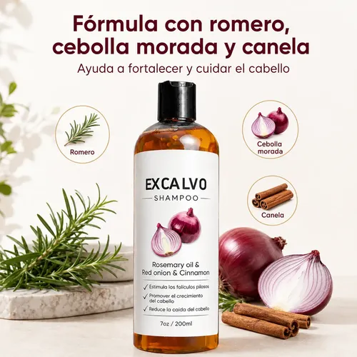 Shampoo Cebolla Romero Excalvo Crecimiento Cabello 200ml