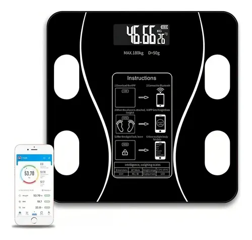 Balanza Digital Inteligente Personal Bluetooth 180kg Color Negro