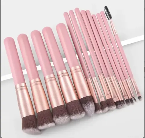 Set De Brochas De Maquillaje Profesional X14 + Estuche Rosa