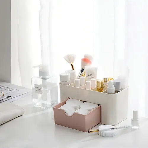 Organizador De Plástico 6 Divisiones Maquillaje Multiuso LG Color Rosa