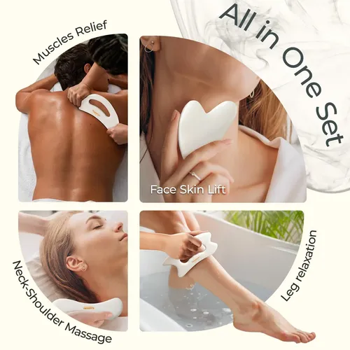 Set 4 Herramientas Gua Sha Scienlodic Resina Blanco