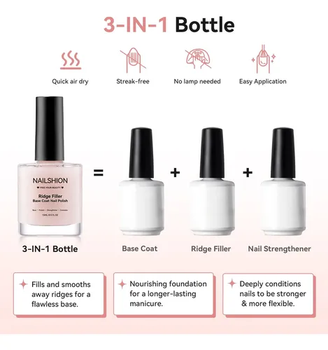 Fortalecedor De Uñas Nailshion Ridge Filler Base Coat 3 En 1