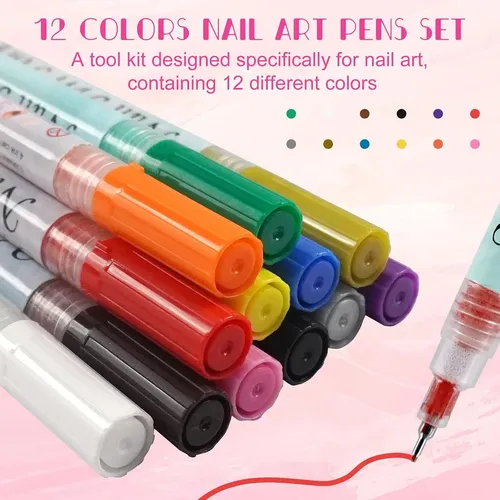 Set 12 Marcadores Para Uñas Colores Impermeables Secado Rá