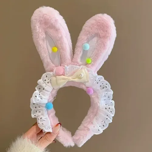 Diadema De Peluche Con Orejas De Conejo Para Fresa Rosa, Tal