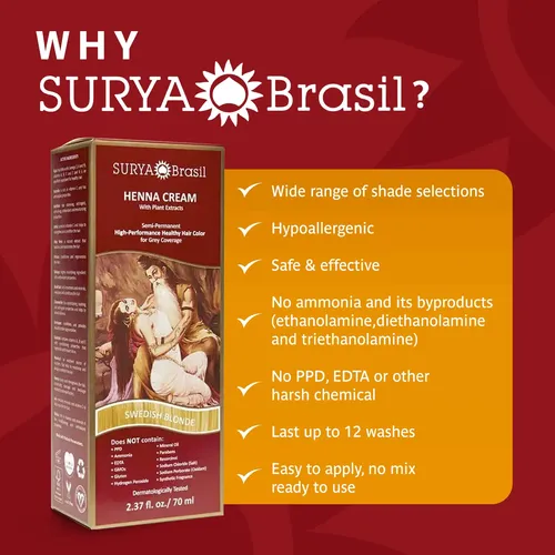 Crema De Henna Surya Brasil, Rubia Sueca, 2.37 Oz Swedish Blonde