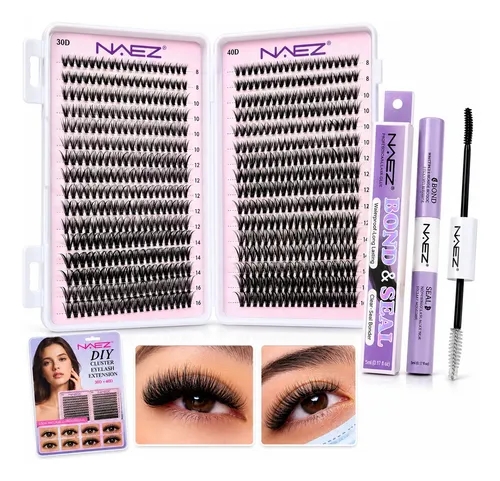 Kit Pestañas Cluster Punto Postizas Adhesivo Y Sellador Naez