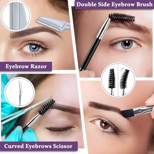 Set 7 Pinzas Precisión Para Cejas Con Tijera Curva Y Navaja