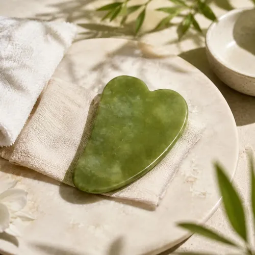 Rodillo De Jade Verde Masajeador Facial Y Cuello
